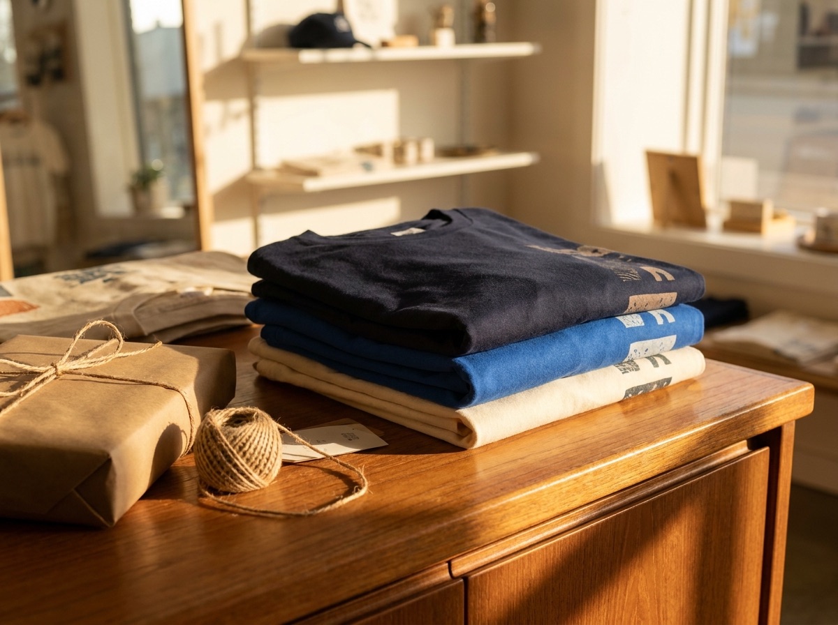 Stack of folded custom printed tees